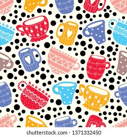 Vintage tea porcelain. Vector seamless pattern. Seamless pattern can be used for wallpaper, pattern fills, web page background, surface textures.