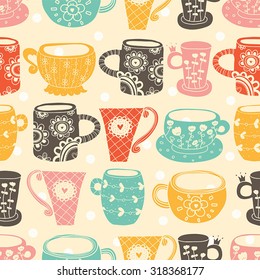 Vintage tea porcelain. Vector seamless pattern. Seamless pattern can be used for wallpaper, pattern fills, web page background, surface textures.