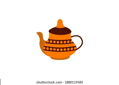 vintage tea pot with lid and curve handle isolated on white background vector illustration.