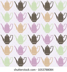 Vintage tea pots, vector seamless pattern.