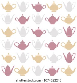 Vintage tea pots, vector seamless pattern.