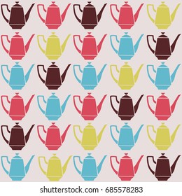 Vintage tea pots, vector seamless pattern.