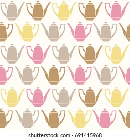 Vintage tea pots, vector seamless pattern.