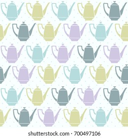Vintage tea pots, vector seamless pattern.