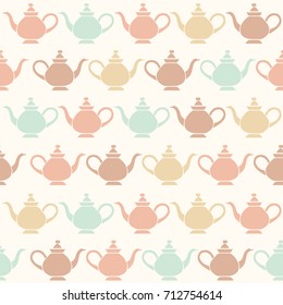 Vintage tea pots, vector seamless pattern.