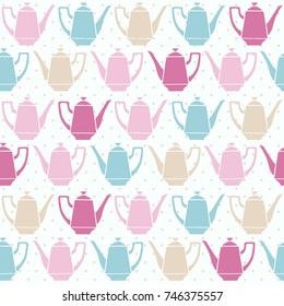 Vintage tea pots, vector seamless pattern.