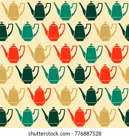Vintage tea pots, vector seamless pattern.