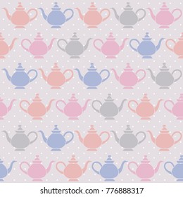 Vintage tea pots, vector seamless pattern.