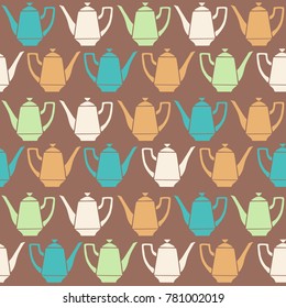 Vintage tea pots, vector seamless pattern.