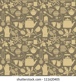 Vintage tea related seamless pattern