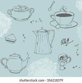 Vintage tea set. Vector illustration