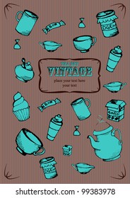Vintage tea and sweets set.Retro card