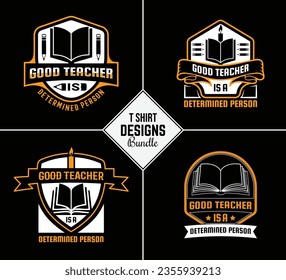 Vintage teacher t shirt design bundle with creative teacher day motivation quote and vector shape