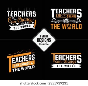 Vintage teacher t shirt design bundle with creative teacher day motivation quote and vector shape