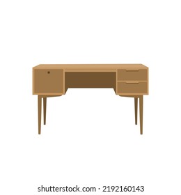 Vintage Teak Study Desk Art, Icon, Graphic, Vector, Flat Design.