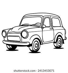 Vintage Teal Car Illustration, Classic Automobile Design, hand-Drawn Plant Vectorized with Adobe Illustrator.