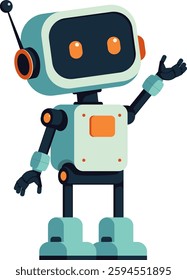 Vintage teal flat robot with orange eyes. Ideal for retro-futuristic and tech-themed designs, minimalist robot design in flat colors. Abstract mechanical toy illustration.