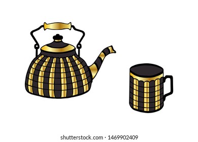 vintage teapot and cup vector illustration eps10