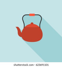 Vintage teapot, flat design with long shadow
