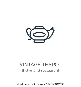 Vintage teapot icon. Thin linear vintage teapot outline icon isolated on white background from bistro and restaurant collection. Line vector sign, symbol for web and mobile