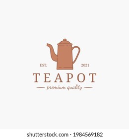 Vintage teapot logo symbol vector illustration design. teapot logo concept