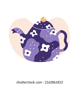 Vintage teapot. Retro floral ceramic. Flat vector illustration in trendy colors.