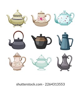 vintage teapot set cartoon. drink old, traditional cup, beverage ceramic, antique porcelian, kettle vintage teapot vector illustration