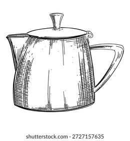 vintage teapot vector line art hand drawn illustration