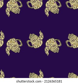 Vintage teapots seamless pattern. Background of teatime in hand drawn style. Repeated texture in doodle style for fabric, wrapping paper, wallpaper, tissue. Vector illustration.