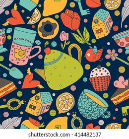 Vintage teatime porcelain. Seamless pattern can be used for wallpaper, pattern fills, web page background, surface textures.