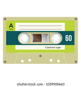 Vintage technology audio cassette tape isolated on white background.