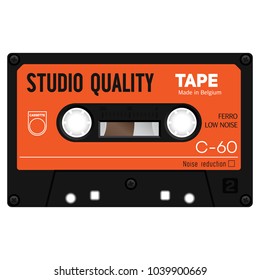 Vintage technology audio cassette tape isolated on white background.