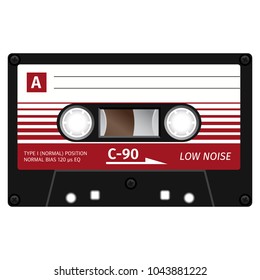 Vintage technology audio cassette tape isolated on white background.