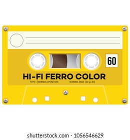 Vintage technology audio cassette tape isolated on white background.