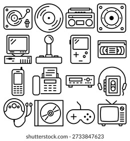 Vintage Technology Icon Set Outline Style (Part 2)