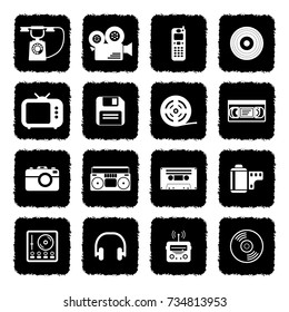 Vintage Technology Icons. Grunge Black Flat Design. Vector Illustration. 