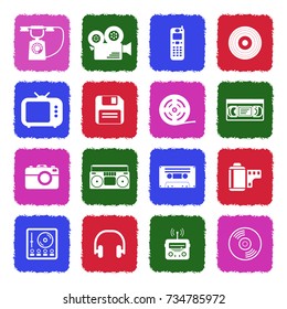 Vintage Technology Icons. Grunge Color Flat Design. Vector Illustration. 
