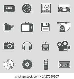 Vintage Technology Icons. Sticker Design. Vector Illustration.