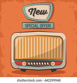 vintage technology radio music special offer retro poster