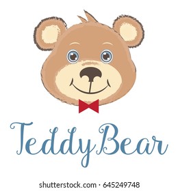 Vintage teddy bear hand drawn vector illustration. Can be used for kids product logo, t-shirt design.