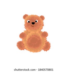 Vintage teddy bear realistic vector illustration. Retro soft toy teddy bear. Children's old toy. Brown fluffy bear isolated on white background.