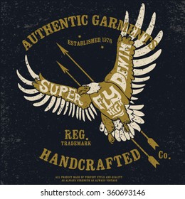 vintage tee graphic design with eagle illustration