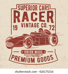 Vintage Tee Print Design With Car Drawing And Typo