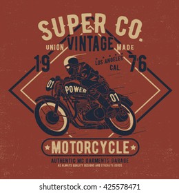 vintage tee print design with motorcycle illustration