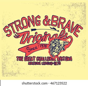 vintage tee print design with old typo and grunge effect texture