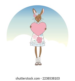 vintage teenage  bunny girl with heart 