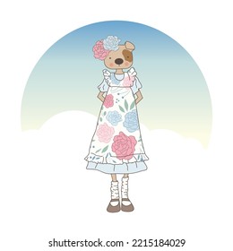vintage teenage dog girl, vector illustration