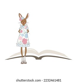 vintage teenage rabbit girl with story book