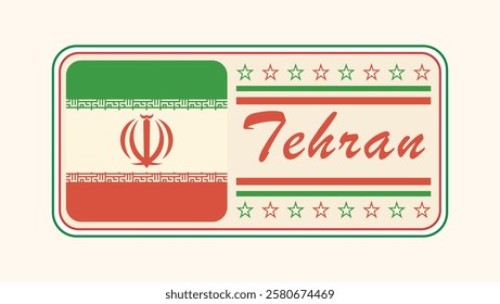 Vintage Tehran Nameplate with Iranian Flag Design