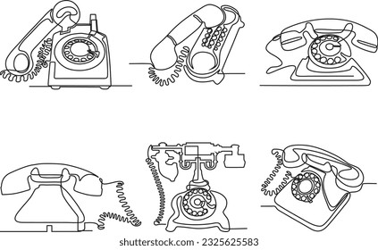  vintage telephone continuous line art vector illustration